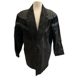 Preston & York Vintage Black Suede Leather Paisley Jacket M Retro Witchy Goth